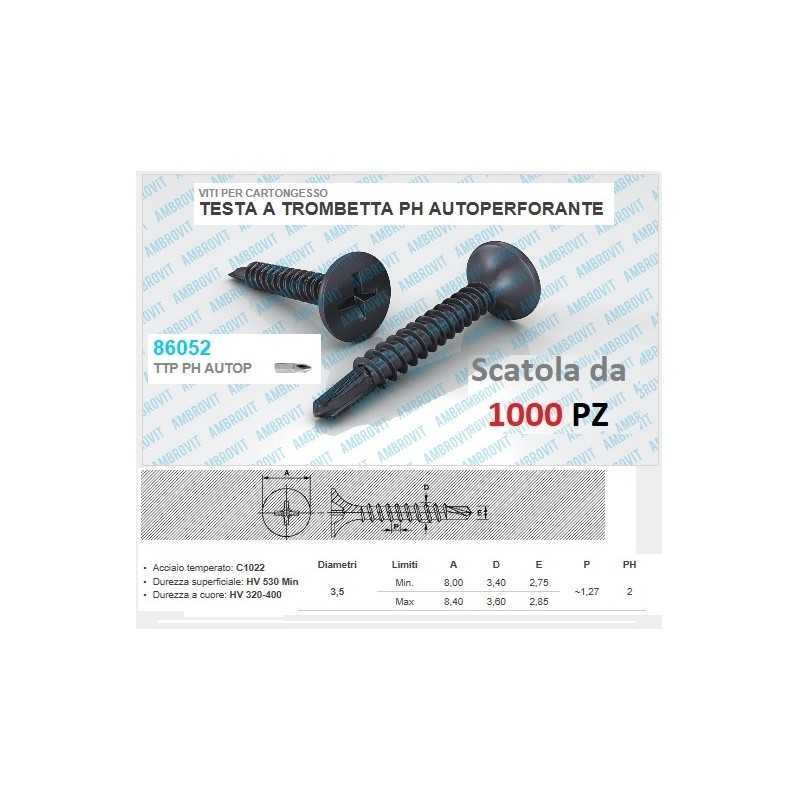 VITE AutoPerforante TSP 3,5x35 mm Nere Fosfatate per CARTONGESSO (PH2)  86052 Confezione da 1000pz