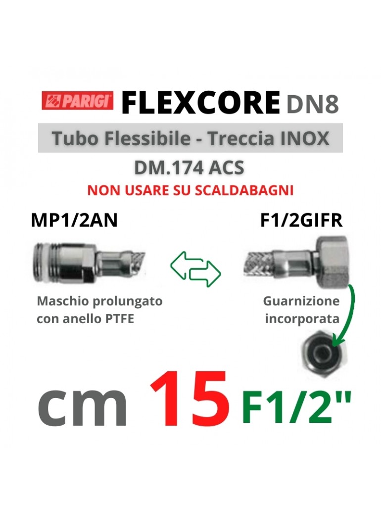 FLESSIBILE INOX M1/2"xF1/2"  15cm FLEXCORE  CX8757201501