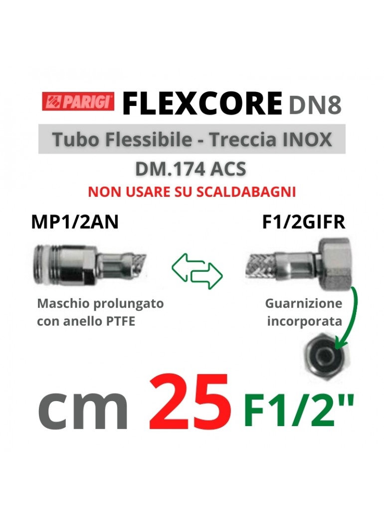 FLESSIBILE M1/2"xF1/2"  25cm FLEXCORE  CX8757202501