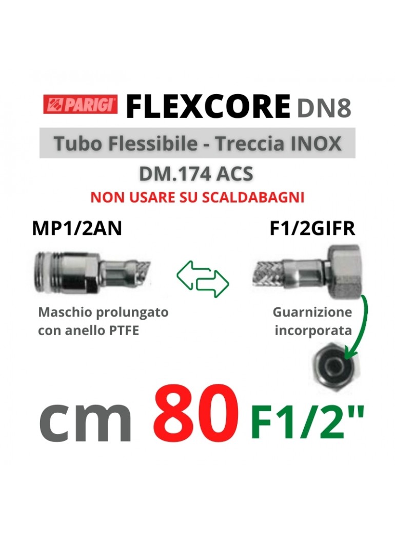 FLESSIBILE INOX M1/2"xF1/2"  80cm FLEXCORE  CX8757208001