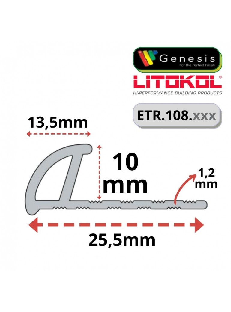 DIMENSIONI PROFILO in PVC ARROTONDATO 10mmColore:  BIANCO (01)Lunghezza MT: 2,50 - Genesis