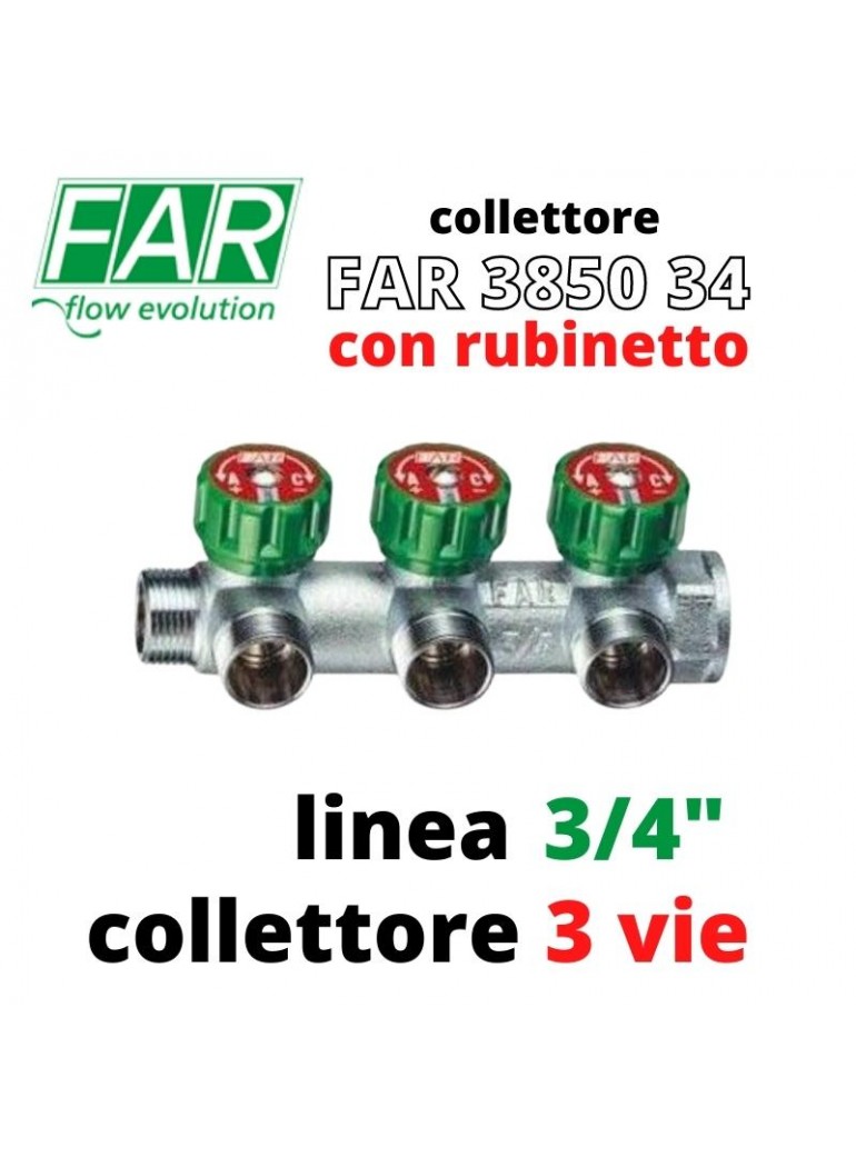 COLLETTORE OTTONE MF 3/4" a 3Vie Con Rubinetti (FAR 3850 34)