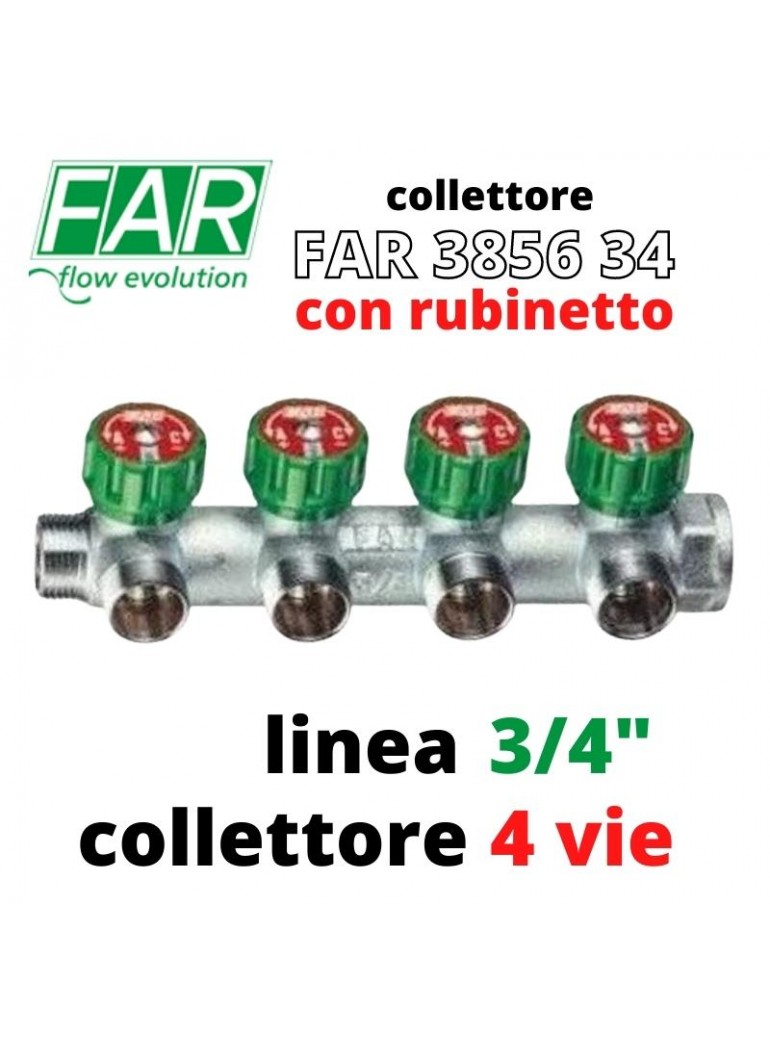 COLLETTORE OTTONE MF 3/4" a 4Vie Con Rubinetti (FAR 3856 34)