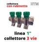 COLLETTORE OTTONE MF 1"00 con 3 DERIVAZIONI 1/2"M  Con Rubinetti