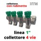 COLLETTORE OTTONE MF 1"00 con 4 DERIVAZIONI 1/2"M  Con Rubinetti