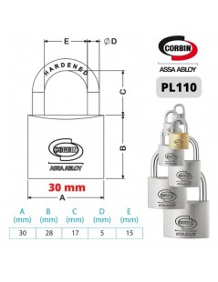 CORBIN ASSA ABLOY - CORBIN mm 30 OTTONE GANCIO STANDARD LUCCHETTO DI SICUREZZA (CORBIN art. PL110 30 00)
