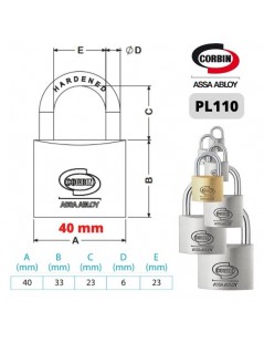 CORBIN ASSA ABLOY - CORBIN mm 40 OTTONE GANCIO STANDARD LUCCHETTO DI SICUREZZA (CORBIN art. PL110 40 00)