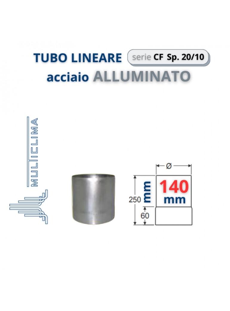 TUBO Sp. 20/10 da  25cm Ø 140mm ACCIAIO ALLUMINATO