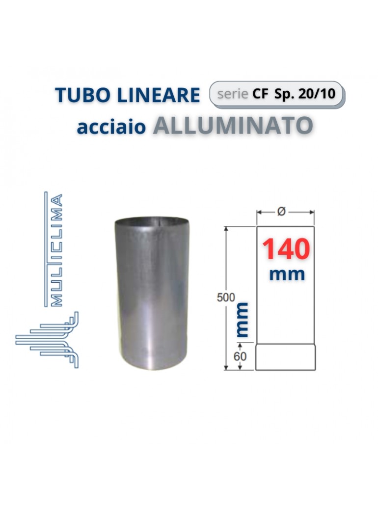 TUBO Sp. 20/10 da  50cm Ø 140mm ACCIAIO ALLUMINATO