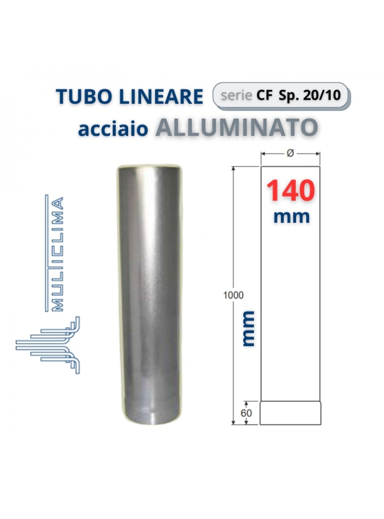 TUBO Sp. 20/10 da 100cm Ø 140mm ACCIAIO ALLUMINATO
