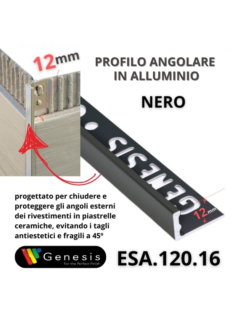 Profilo Angolare alluminio 12mm - 250cm Colore:  NERO (16)