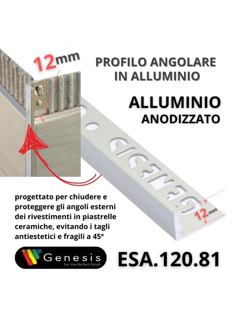 Profilo angolare alluminio 12mm - 250cm Colore:  Alluminio Anodizzato (81)