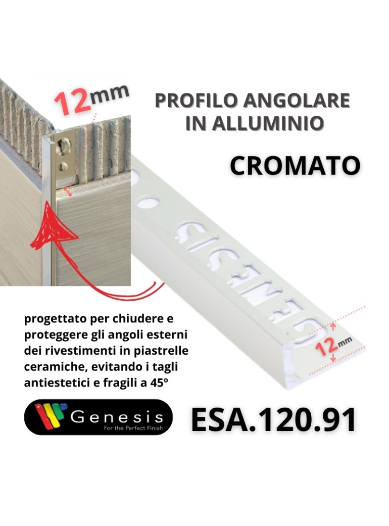 Profilo angolare alluminio 12mm - 250cm Colore:  CROMATO (91)