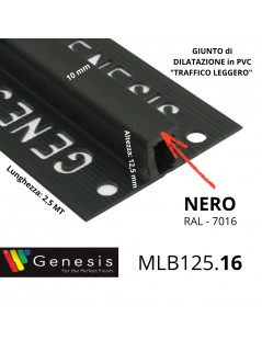 MLB125.16 – Giunto di Dilatazione in PVC per Traffico Leggero (Genesis) – Altezza 12,5 mm – Lunghezza 2,5 m – NERO