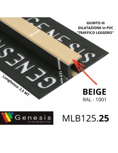MLB125.25 – Giunto di Dilatazione in PVC per Traffico Leggero (Genesis) – Altezza 12,5 mm – Lunghezza 2,5 m – BEIGE