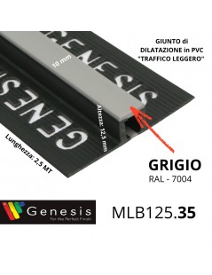 MLB125.35 – Giunto di Dilatazione in PVC per Traffico Leggero (Genesis) – Altezza 12,5 mm – Lunghezza 2,5 m – GRIGIO