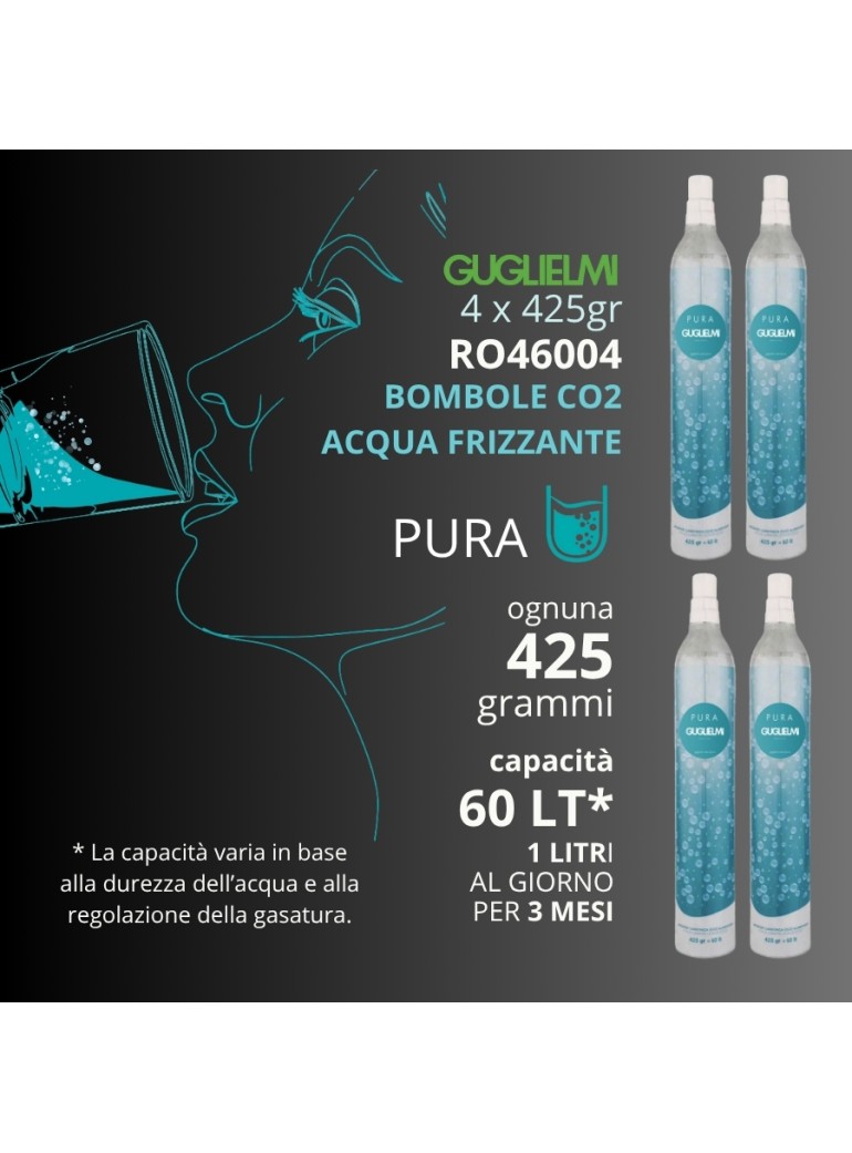 GUGLIELMI - RO46004 - Confezione 4 Bombole CO2 da 425gr (PURA Naturale) - su FESEA online - fesea.shop