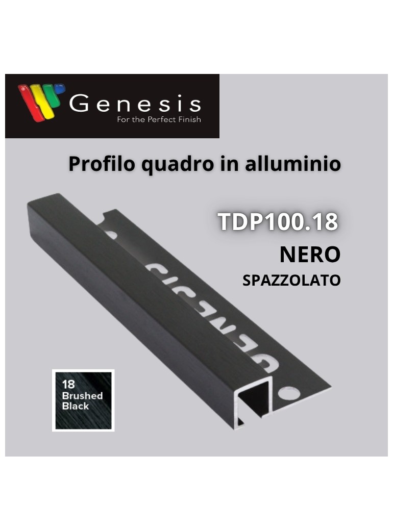 TDP100.18 -  PROFILO QUADRO Alluminio 10mm X 10mm - 250cm Nero Spazzolato (Genesis)